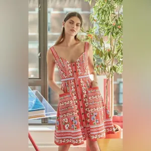 SALONI Fara Floral-Print V-Neck Sleeveless Dress| poppy stripe