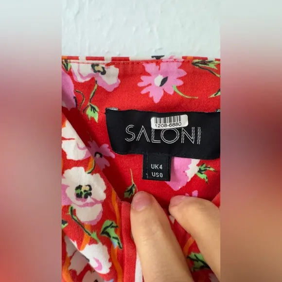 SALONI Fara Floral-Print V-Neck Sleeveless Dress| poppy stripe