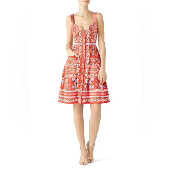 SALONI Fara Floral-Print V-Neck Sleeveless Dress| poppy stripe