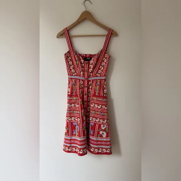 SALONI Fara Floral-Print V-Neck Sleeveless Dress| poppy stripe