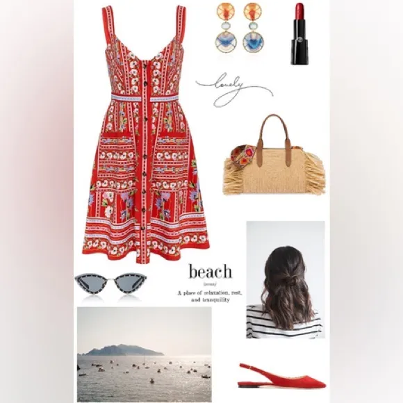 SALONI Fara Floral-Print V-Neck Sleeveless Dress| poppy stripe