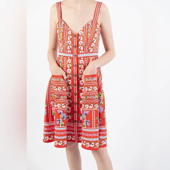 SALONI Fara Floral-Print V-Neck Sleeveless Dress| poppy stripe