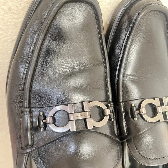 Salvatore Ferragamo Black Leather Horsebit Loafers Dress Shoes size 10‎
