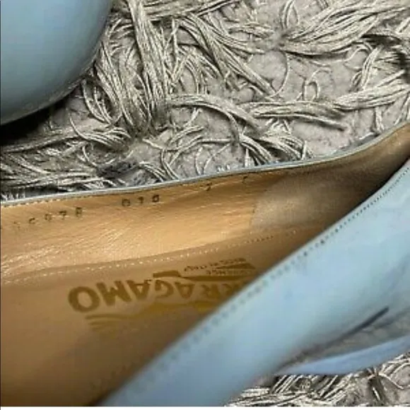 Salvatore Ferragamo Blue Patent Leather Ballet Flats