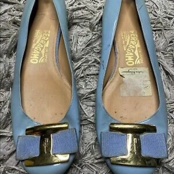 Salvatore Ferragamo Blue Patent Leather Ballet Flats