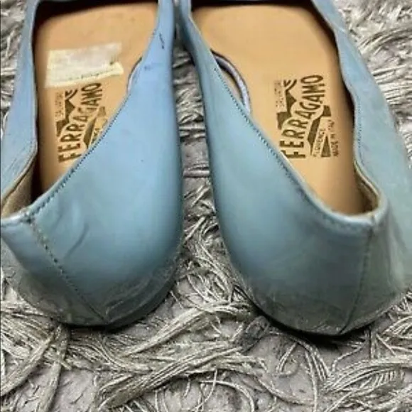 Salvatore Ferragamo Blue Patent Leather Ballet Flats