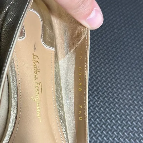 Salvatore Ferragamo - Gold Ballet Flats w/ Embossed Design Womens Flats Size 7.5