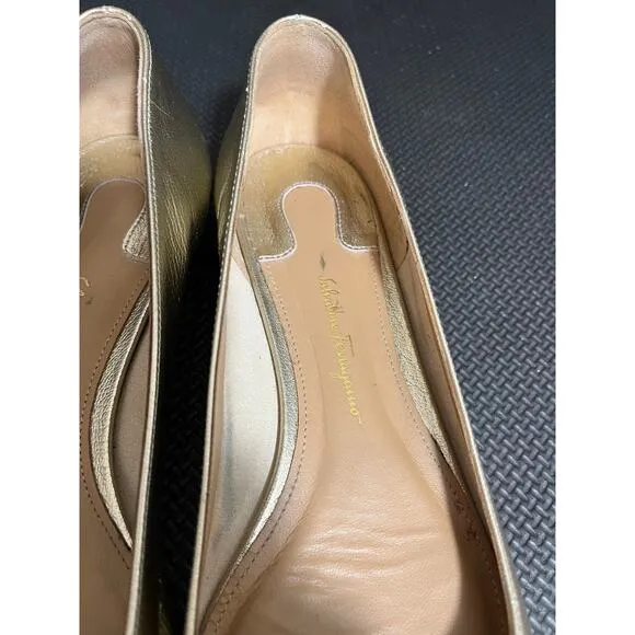 Salvatore Ferragamo - Gold Ballet Flats w/ Embossed Design Womens Flats Size 7.5