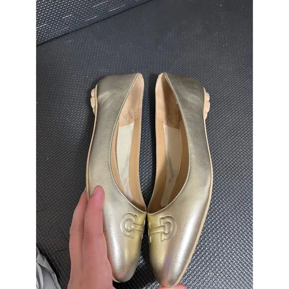 Salvatore Ferragamo - Gold Ballet Flats w/ Embossed Design Womens Flats Size 7.5