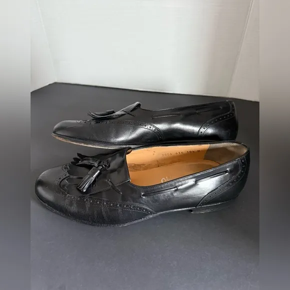 SALVATORE FERRAGAMO Kiltie Tassel Black Leather Loafers Dress Shoes US 10.5 D