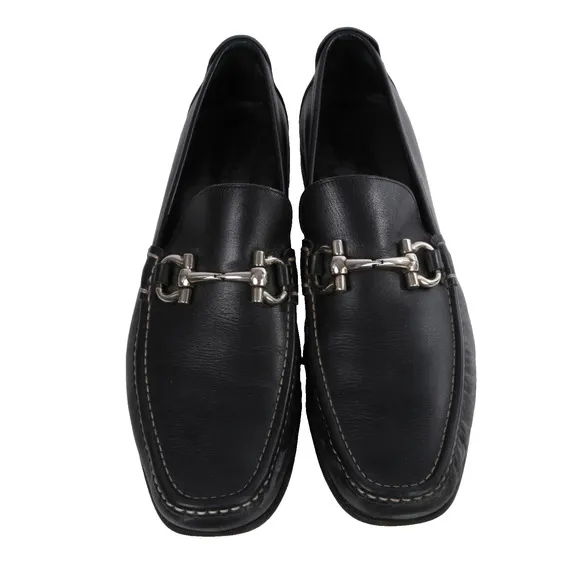 Salvatore Ferragamo Mens Black Leather Horsebit Dress Loafers Shoes Size 12D