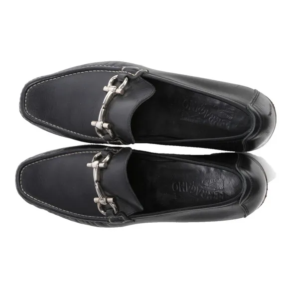 Salvatore Ferragamo Mens Black Leather Horsebit Dress Loafers Shoes Size 12D