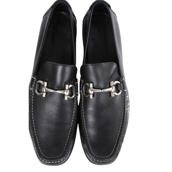 Salvatore Ferragamo Mens Black Leather Horsebit Dress Loafers Shoes Size 12D