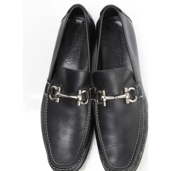 Salvatore Ferragamo Mens Black Leather Horsebit Dress Loafers Shoes Size 12D