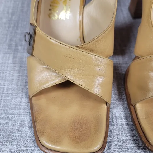 Salvatore Ferragamo Strappy Slingback Nappa Calf Leather Heels Sandals Size 9B