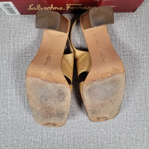 Salvatore Ferragamo Strappy Slingback Nappa Calf Leather Heels Sandals Size 9B