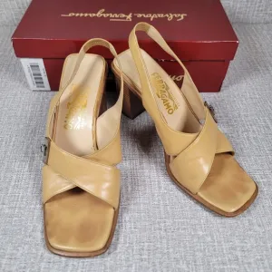 Salvatore Ferragamo Strappy Slingback Nappa Calf Leather Heels Sandals Size 9B