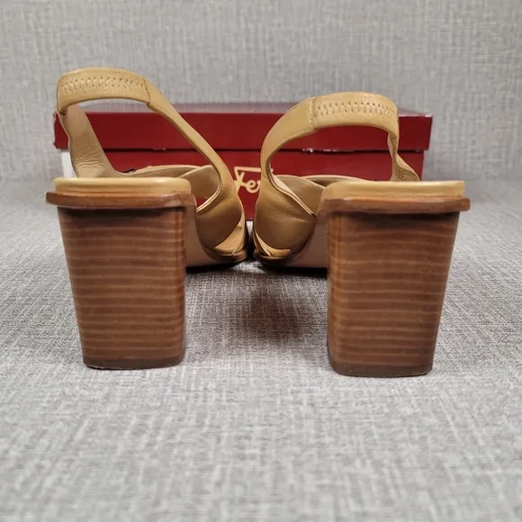 Salvatore Ferragamo Strappy Slingback Nappa Calf Leather Heels Sandals Size 9B