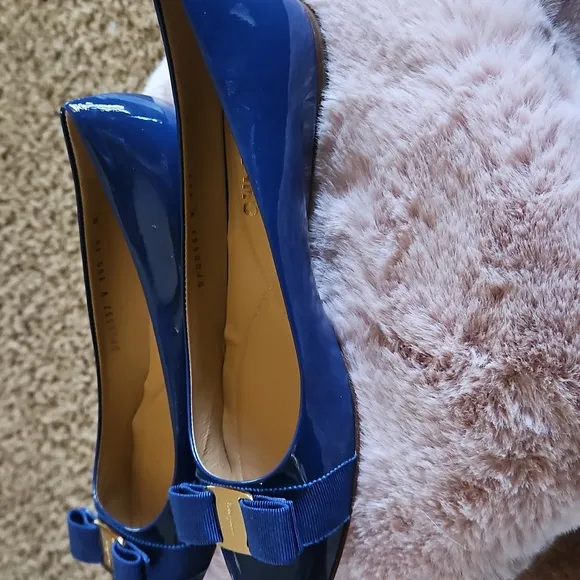 Salvatore Ferragamo Varona Patent Leather Ballet Flats Cobalt Blue Sz 10 B NWT
