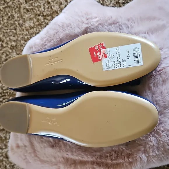 Salvatore Ferragamo Varona Patent Leather Ballet Flats Cobalt Blue Sz 10 B NWT