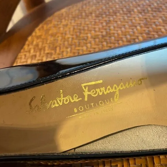Salvatore Ferragamo black patent leather bow front flat loafers 7