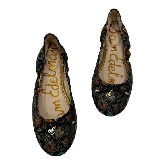 Sam Edelman Felicia Black Gold Brocade Ballet Flats Women's Size 7M Embroidery
