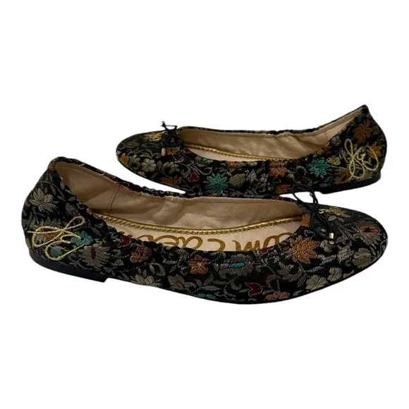Sam Edelman Felicia Black Gold Brocade Ballet Flats Women's Size 7M Embroidery