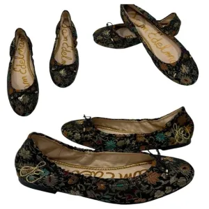Sam Edelman Felicia Black Gold Brocade Ballet Flats Women's Size 7M Embroidery