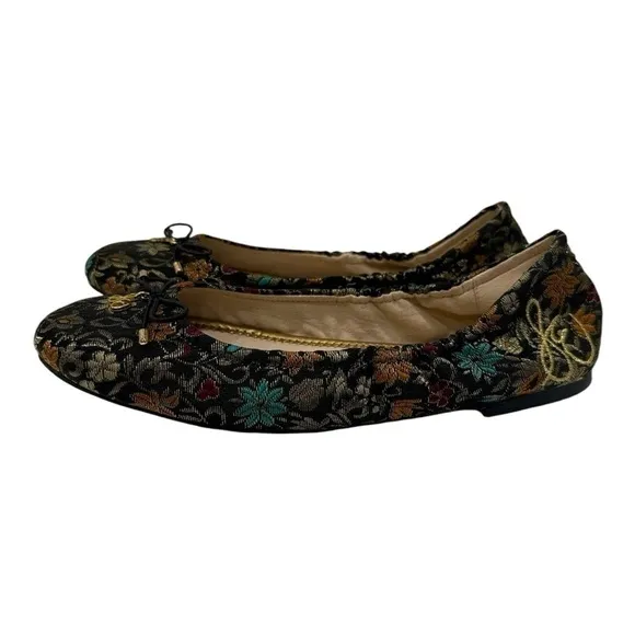 Sam Edelman Felicia Black Gold Brocade Ballet Flats Women's Size 7M Embroidery
