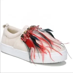 Sam Edelman Lelani Suede Leather Sneakers in Cream Red Size 10