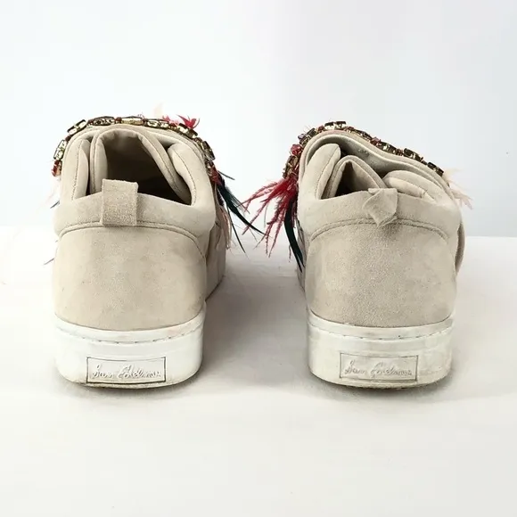 Sam Edelman Lelani Suede Leather Sneakers in Cream Red Size 10