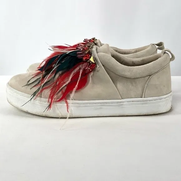 Sam Edelman Lelani Suede Leather Sneakers in Cream Red Size 10