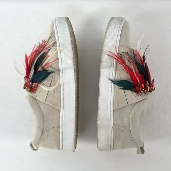 Sam Edelman Lelani Suede Leather Sneakers in Cream Red Size 10