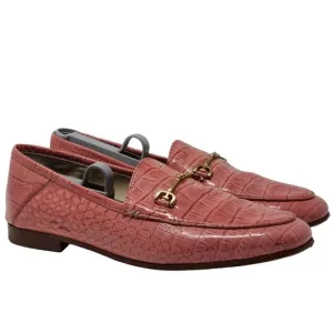 SAM EDELMAN Loraine Croc Embossed Horse Bit Loafers In Pink Rose Women's 6.5M