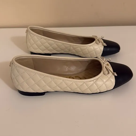 Sam Edelman Marilyn Ivory/Black Ballet Flats 6.5