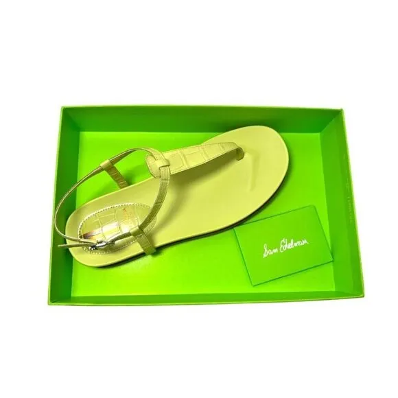 Sam Edelman Womens Kiwi Green Naomi Leather T Strap Flat Sandals Sz 8.5 M NIB