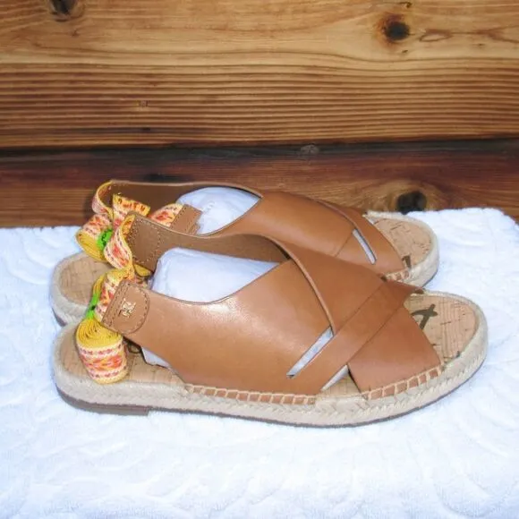 Sam Edelman 7 Womens Brown Leather Espadrilles Sandals Shoes