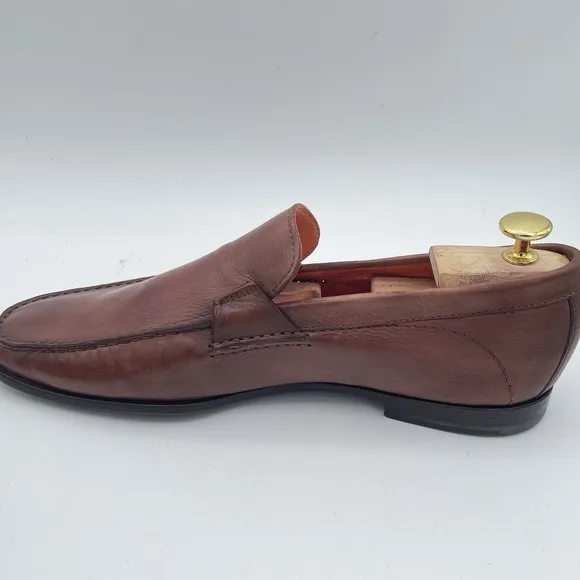 Santoni Brown Leather Moc Venetian Loafers‎ Size 12 D Made In Italy
