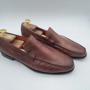 Santoni Brown Leather Moc Venetian Loafers‎ Size 12 D Made In Italy