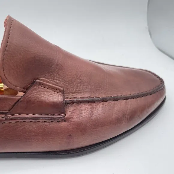 Santoni Brown Leather Moc Venetian Loafers‎ Size 12 D Made In Italy
