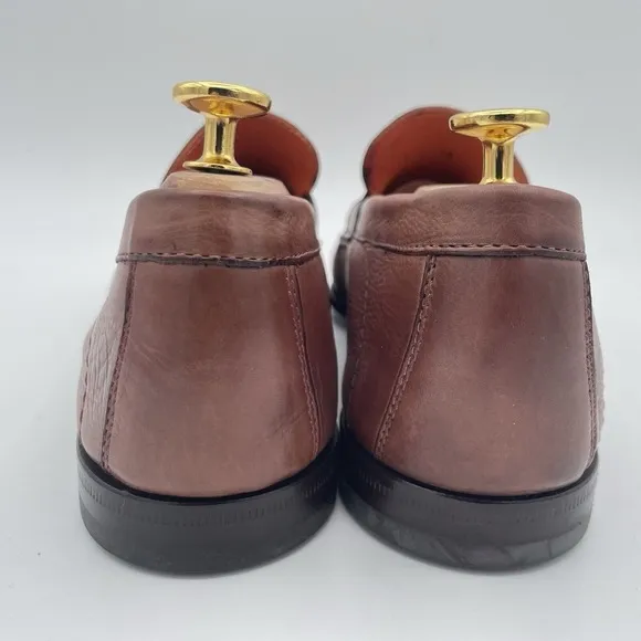 Santoni Brown Leather Moc Venetian Loafers‎ Size 12 D Made In Italy