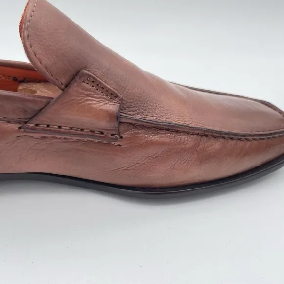 Santoni Brown Leather Moc Venetian Loafers‎ Size 12 D Made In Italy