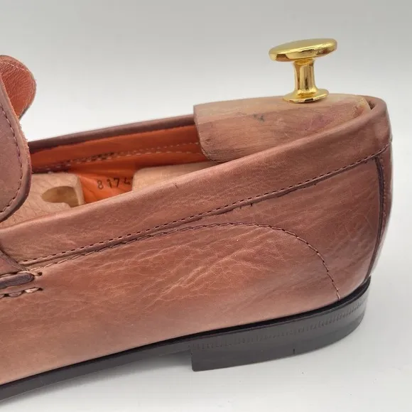 Santoni Brown Leather Moc Venetian Loafers‎ Size 12 D Made In Italy