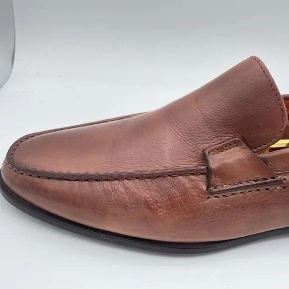 Santoni Brown Leather Moc Venetian Loafers‎ Size 12 D Made In Italy