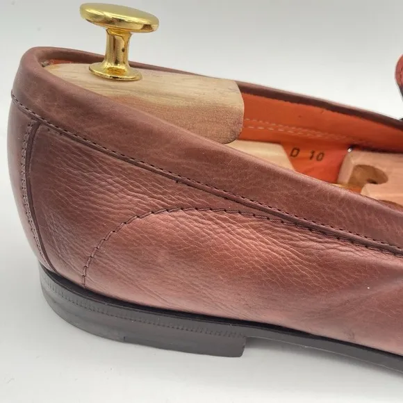 Santoni Brown Leather Moc Venetian Loafers‎ Size 12 D Made In Italy