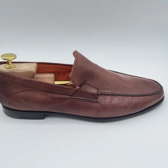 Santoni Brown Leather Moc Venetian Loafers‎ Size 12 D Made In Italy