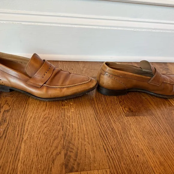 Santoni Brown Leather Slip-On Loafers size 13