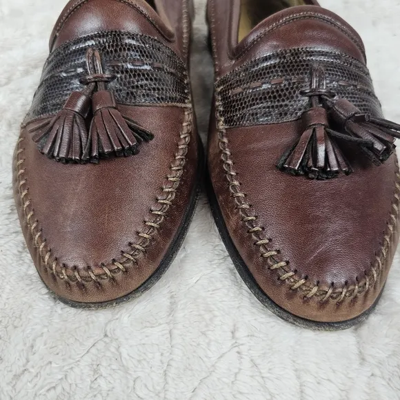 Santoni Tassel Loafers Mens 9 EE Brown Made In Italy Woven Western Classic Prep