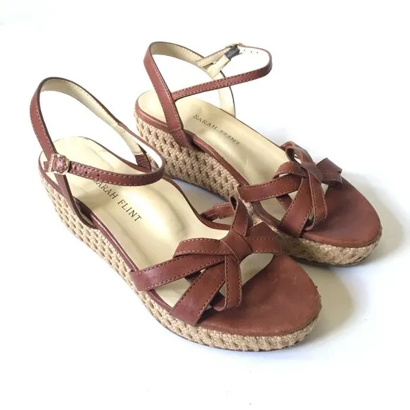 Sarah Flint Perfect Mirjana 50 Wedge Sandals Womens 36.5 6.5 Brown Leather Shoes