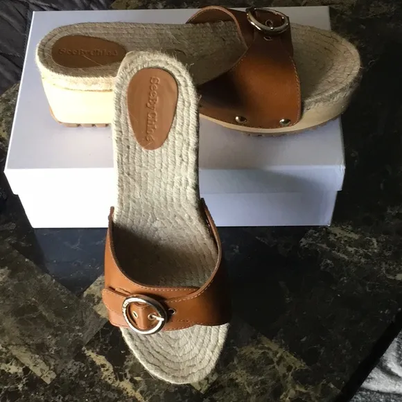 Sea by Chloe Clog Mules In Cedar Brown Eur Size 41.